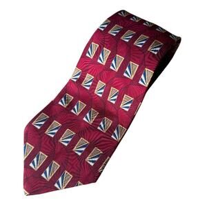 Bill Blass Black‎ Label Vintage Men's Tie Red Geometric 100% Silk Necktie